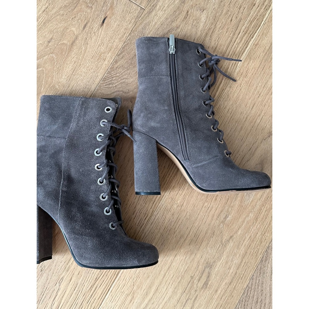 Vince Camuto Grey Suede Lace-Up Block Heel Booties - Size 7.5M